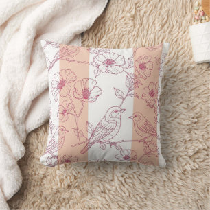 Vintage Bird Blossom Toile Stripe (9) Cushion