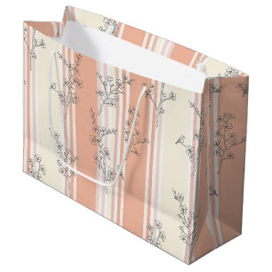 Vintage Bird Blossom Toile Stripe (9) Large Gift Bag