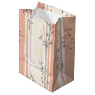 Vintage Bird Blossom Toile Stripe (9) Medium Gift Bag