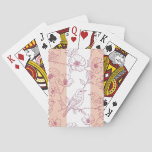 Vintage Bird Blossom Toile Stripe (9) Playing Cards