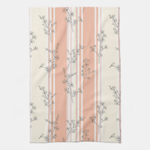 Vintage Bird Blossom Toile Stripe (9) Tea Towel
