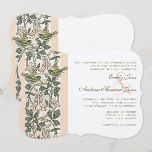 Vintage Bird Blush PinkHoney Suckle Floral Wedding Invitation