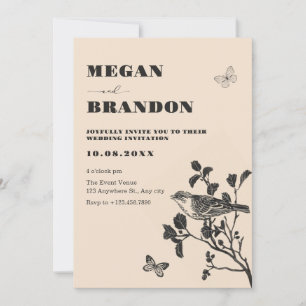 Vintage bird branch wedding invitation