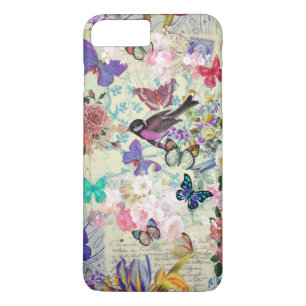Vintage bird butterflies blush pink floral collage iPhone 8 plus/7 plus case