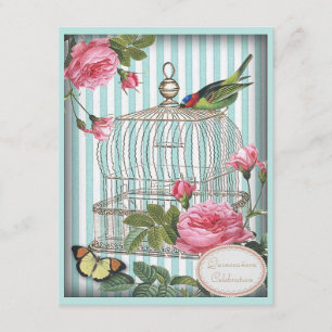 Vintage Bird, Cage, Butterfly & Roses Quinceanera Invitation