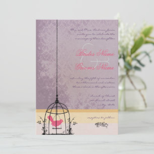 Vintage Bird Cage Eggplant Wedding Invitations