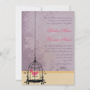 Vintage Bird Cage Eggplant Wedding Invitations