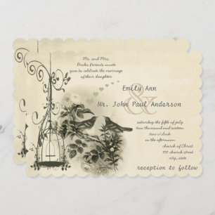 Vintage Bird Cage Love Bird Weddings Invitation