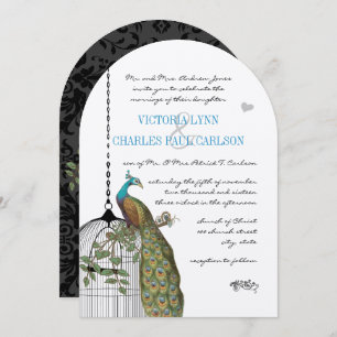 Vintage Bird Cage Peacock Wedding Invitations