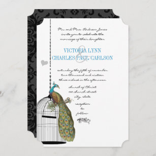 Vintage Bird Cage Peacock Wedding Invitations