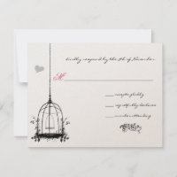 Vintage Bird Cage Red Accents Wedding Invitations