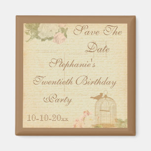 Vintage Bird Cage & Roses 20th Birthday Magnet