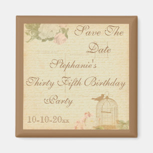 Vintage Bird Cage & Roses 35th Birthday Magnet