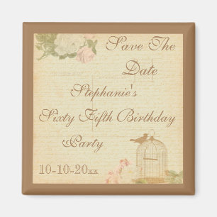 Vintage Bird Cage & Roses 65th Birthday Magnet
