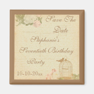Vintage Bird Cage & Roses 70th Birthday Magnet