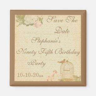 Vintage Bird Cage & Roses 95th Birthday Magnet
