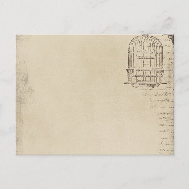 Vintage Bird Cage Script Postcard (Front)