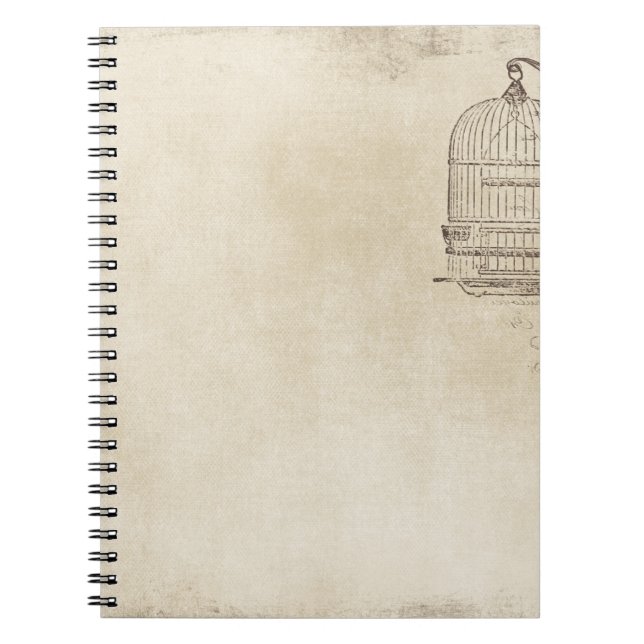 Vintage Bird Cage Script Spiral Notebook (Front)