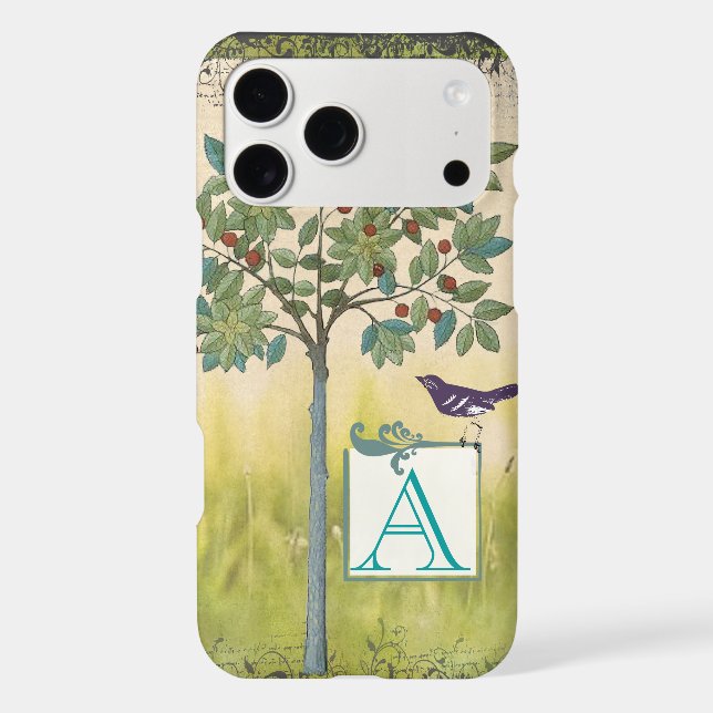 Vintage Bird Cherry Tree Monogram iPhone (Back)
