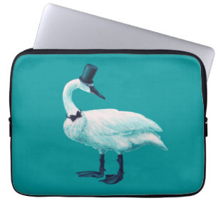 Vintage Bird Chic: Gentleman in Bow Tie Top Hat Laptop Sleeve