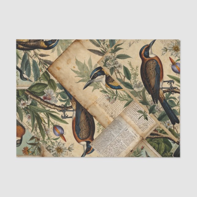 Vintage Bird Collage Tissue Paper (Front)