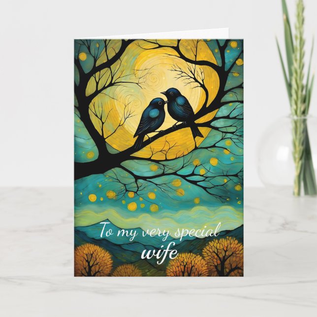 Vintage Bird Couple Special Wife  Anniversary Card (Front)