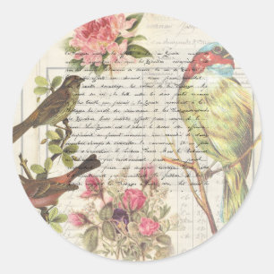 Vintage Bird Decoupage Botanical thank you Classic Round Sticker