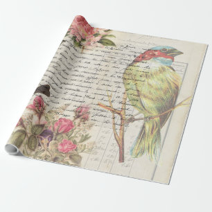 Vintage Bird Decoupage Botanical Wrapping Paper