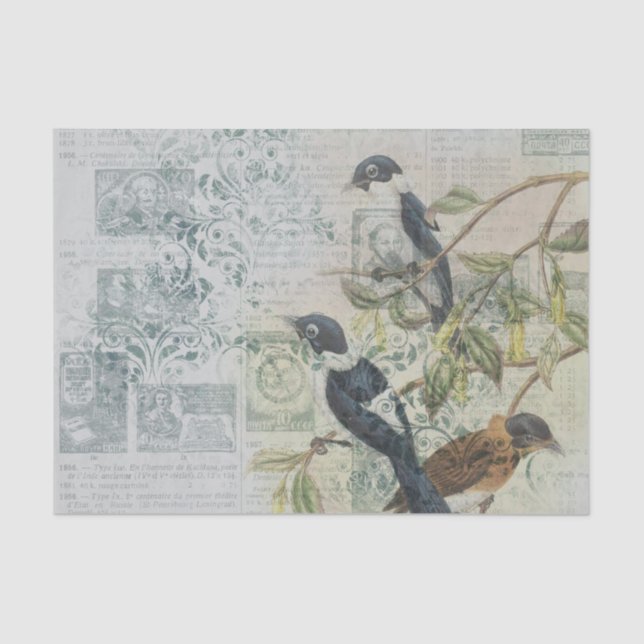 Vintage Bird Ephemera Decoupage Tissue Paper (Front)