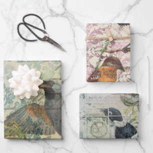 Vintage Bird Ephemera Decoupage Wrapping Paper