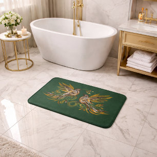 Vintage Bird Floral Green Bath Mat