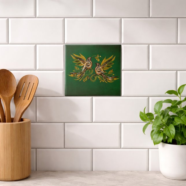 Vintage Bird Floral Green Tile (Creator Uploaded)