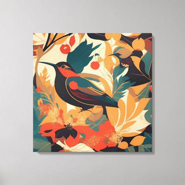 Vintage bird floral leaves #2 canvas print (Front)
