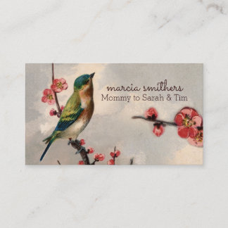 vintage bird floral mummy calling card info