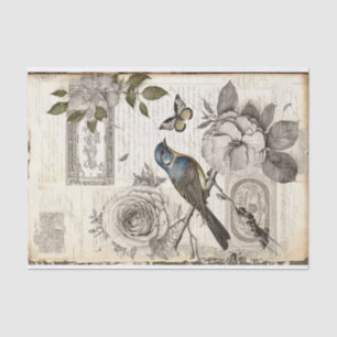 Vintage Bird Floral Text Decoupage Tissue Paper