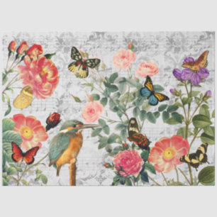 Vintage Bird, Flowers Butterflies Music, Decoupage Tissue Paper