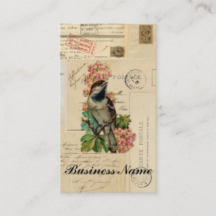 Vintage Bird Flowers French Postcards Case Business Card