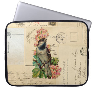 Vintage Bird Flowers French Postcards Laptop Sleev Laptop Sleeve