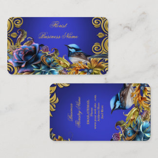 Vintage Bird Gold Flowers Bluebird Bird Blue Business Card