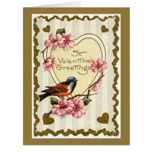 Vintage Bird Gold Valentine Big Greeting Card