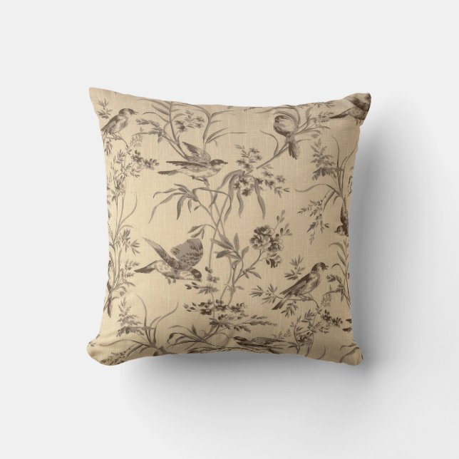 Vintage Bird Illustration Cushion (Front)