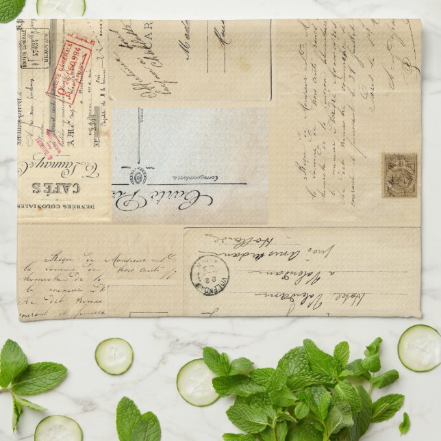 Vintage Bird Nest French Postcard Towel (Folded)