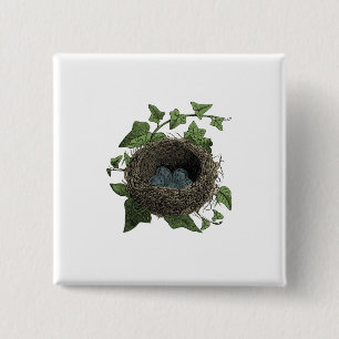 Vintage Bird Nest illustration 15 Cm Square Badge