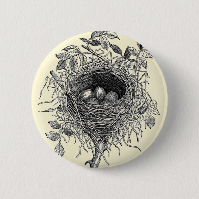 Vintage Bird Nest Illustration 6 Cm Round Badge (Front)
