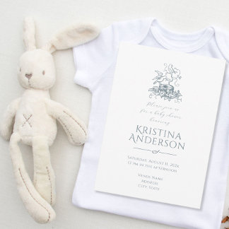 Vintage Bird Nest QR Code Baby Shower Invitation