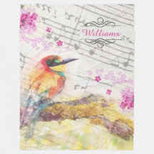 Vintage bird on tree pink flowers decoupage 