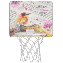 Vintage bird on tree pink flowers decoupage 