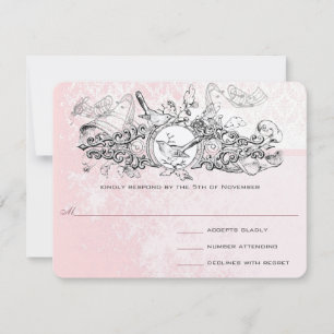 Vintage Bird Pink Musical Scroll Wedding RSVP