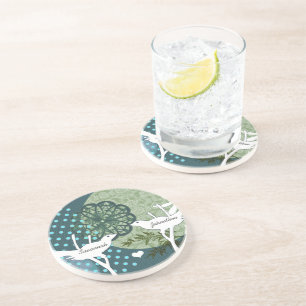 Vintage Bird Polka Dot Collage Coasters