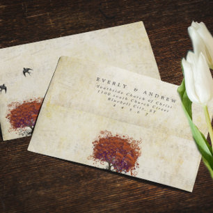 Vintage Bird Purple Red Heart Leaf Envelope